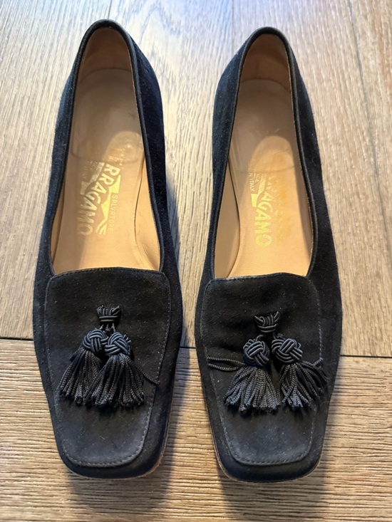 Salvatore Ferragamo Shoes - Salvatore Ferragamo black tassel suede heeled loafers